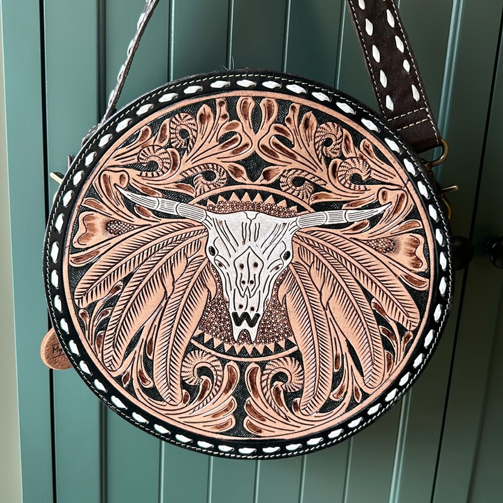 MYRA Genuine Leather Tooled Crossbody Bag